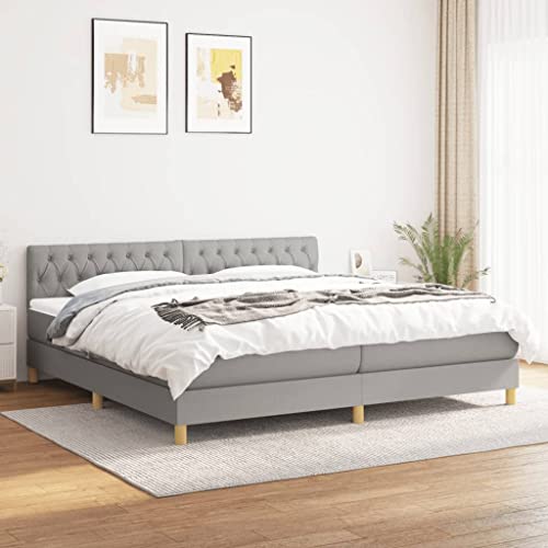 KOIECETA Boxspringbett mit Matratze Hellgrau 200x200 cm Stoff von KOIECETA