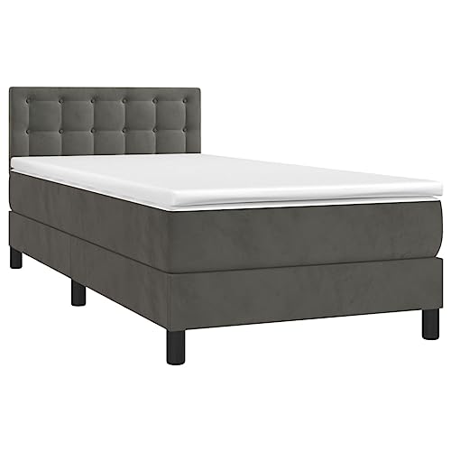 KOIECETA Boxspringbett mit Matratze LED Bett Einzelbett Bettgestell Polsterbett Bettrahmen Lattenrost Schlafzimmerbett Hotelbett Samt (Dunkelgrau, 100x200 cm) von KOIECETA