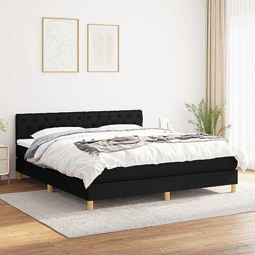 KOIECETA Boxspringbett mit Matratze Schwarz 160x200 cm Stoff von KOIECETA