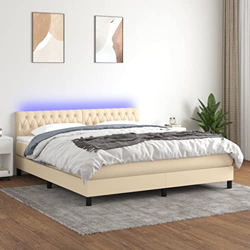 KOIECETA Boxspringbett mit Matratze & LED Creme 180x200 cm Stoff KOIECETA Boxspringbett mit Matratze & LED Creme 180x200 cm Stoff von KOIECETA