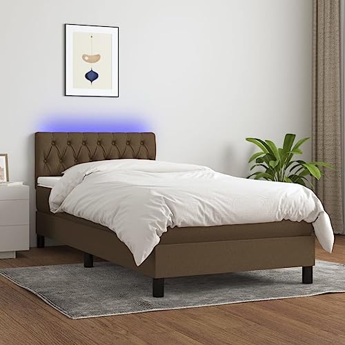 KOIECETA Boxspringbett mit Matratze & LED Dunkelbraun 100x200 cm Stoff von KOIECETA