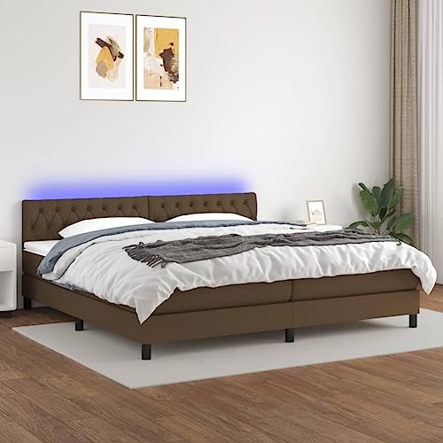 KOIECETA Boxspringbett mit Matratze & LED Dunkelbraun 200x200 cm Stoff von KOIECETA
