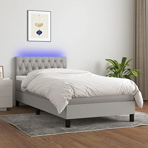 KOIECETA Boxspringbett mit Matratze & LED Hellgrau 100x200 cm Stoff von KOIECETA