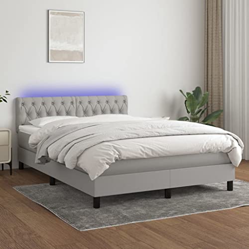 KOIECETA Boxspringbett mit Matratze & LED Hellgrau 140x200 cm Stoff von KOIECETA