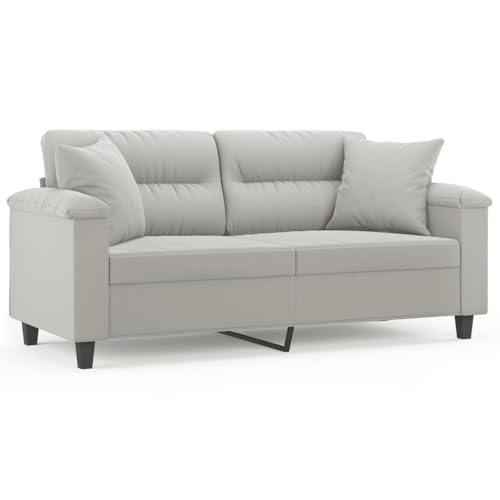 KOIECETA Couch Liegesofa für Wohnzimmer Polstersofa Sessel Relaxsofa Loungesofa Relaxcouch 2-Sitzer-Sofa mit Kissen Hellgrau 140 cm Mikrofasergewebe von KOIECETA