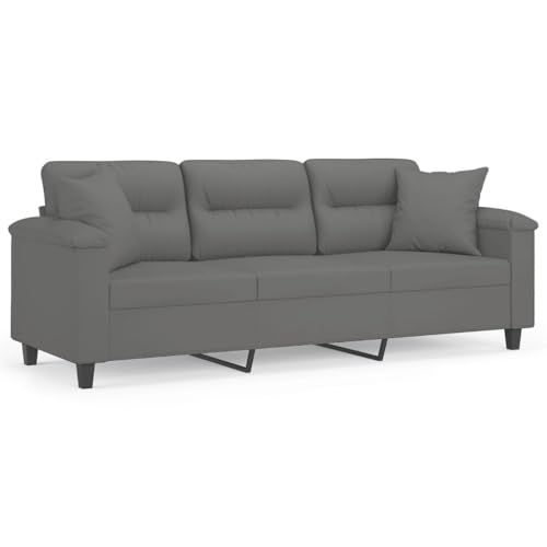 KOIECETA Couch Liegesofa für Wohnzimmer Polstersofa Sessel Relaxsofa Loungesofa Relaxcouch 3-Sitzer-Sofa mit Kissen Dunkelgrau 180 cm Mikrofasergewebe von KOIECETA