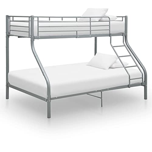 KOIECETA Etagenbett Stockbett Bettgestell Metallbett Bett Hochbett Doppelstockbett Schlafzimmerbett 200x140/200x90 cm Metall (Grau) von KOIECETA