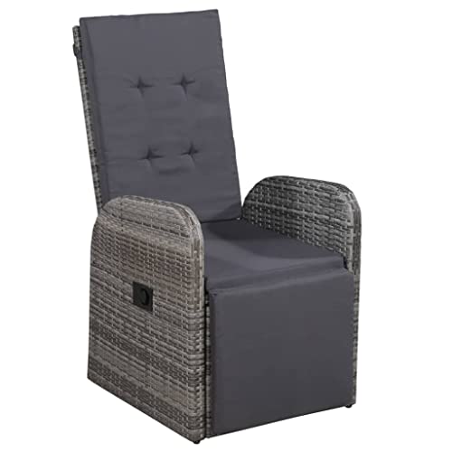 KOIECETA Garten Liegestuhl mit Auflage Gartensessel Gartenstuhl Sessel Stuhl Liegesessel Sonnenliege Relaxstuhl Gartenmöbel Poly Rattan Grau von KOIECETA