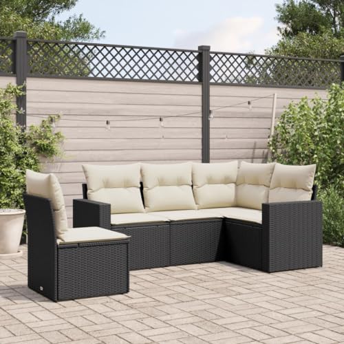 KOIECETA Garten Sofa Garnitur 5-TLG.Gartenmöbel Set mit Kissen Stauraum Sitzgruppe für Garten Terrasse Modular Gartensofa Lounge Schwarz Poly Rattan von KOIECETA