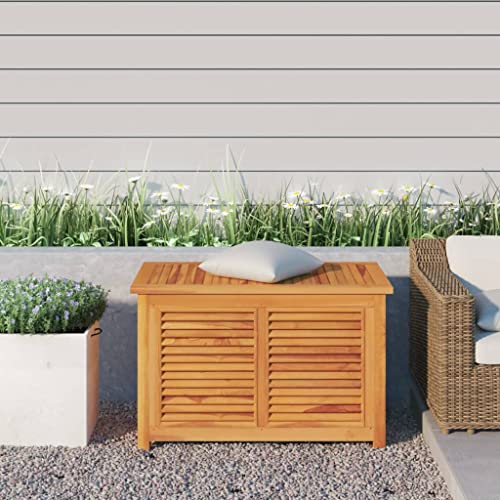 KOIECETA Gartenbox mit Beutel Massivholz Teak Holz Gartenbox mit Latten Design Brown (90x50x58 cm) von KOIECETA
