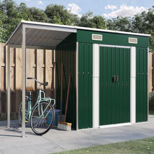 KOIECETA Gartenhaus mit Schleppdach 277x110,5x181 cm Stahl (Grün) von KOIECETA