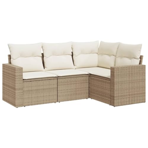KOIECETA Gartenmöbel Set 4-TLG. Garten-Sofagarnitur mit Kissen Gartengarnitur Beige Poly Rattan KOIECETA Gartenmöbel Set 4-TLG. Garten-Sofagarnitur mit Kissen Gartengarnitur Beige Poly Rattan von KOIECETA