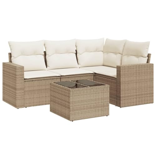 KOIECETA Gartenmöbel Set 5-TLG. Garten-Sofagarnitur mit Kissen Gartengarnitur Beige Poly Rattan KOIECETA Gartenmöbel Set 5-TLG. Garten-Sofagarnitur mit Kissen Gartengarnitur Beige Poly Rattan von KOIECETA