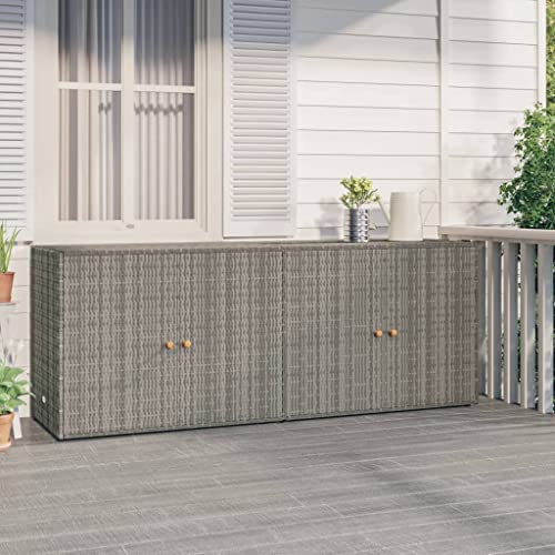 KOIECETA Gartenschrank Geräteschrank Haushaltsschrank Aufbewahrungsschrank Beistellschrank Schrank Garten Balkon Grau 198x55,5x80cm Poly Rattan von KOIECETA