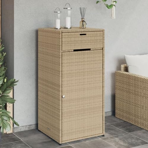 KOIECETA Gartenschrank Geräteschrank mit viel Stauraum Beistellschrank Schrank mit Türen Balkonschrank Terrassenschrank Poly Rattan (Beige, 55x55x111 cm) von KOIECETA