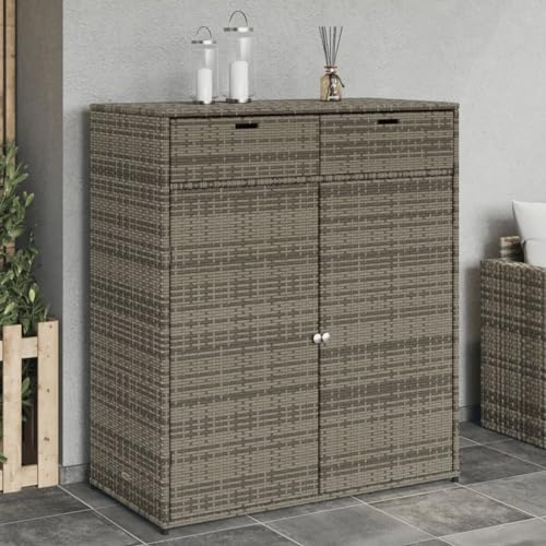 KOIECETA Gartenschrank Geräteschrank mit viel Stauraum Beistellschrank Schrank mit Türen Balkonschrank Terrassenschrank Poly Rattan (Grau, 105x55x113 cm) von KOIECETA