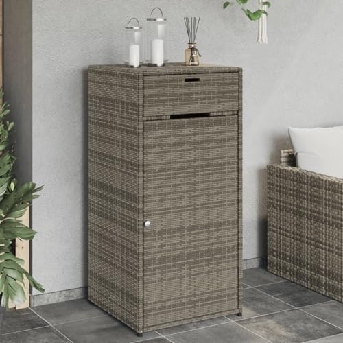 KOIECETA Gartenschrank Geräteschrank mit viel Stauraum Beistellschrank Schrank mit Türen Balkonschrank Terrassenschrank Poly Rattan (Grau, 55x55x111 cm) von KOIECETA