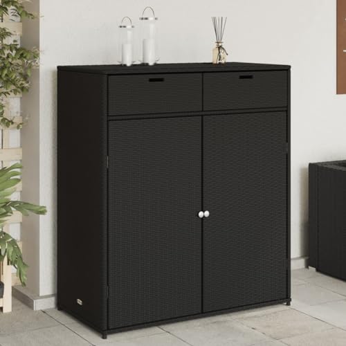 KOIECETA Gartenschrank Geräteschrank mit viel Stauraum Beistellschrank Schrank mit Türen Balkonschrank Terrassenschrank Poly Rattan (Schwarz, 105x55x113 cm) von KOIECETA