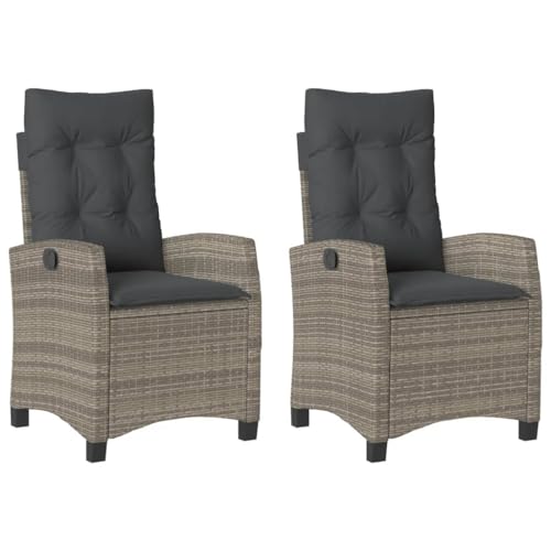 KOIECETA Gartensessel mit Kissen 2 STK. Verstellbar Grau Poly Rattan von KOIECETA