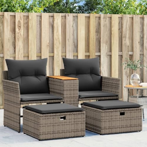 KOIECETA Gartensofa 2-Sitzer Outdoor Sofa mit eingebauter Ablage Terrassensofa mit Hockern Gartenmöbel Sofagarnitur Gartengarnitur Poly Rattan Grau von KOIECETA