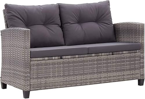 KOIECETA Gartensofa 2-Sitzer mit Kissen Lounge Sofa Gartenmöbel Gartenbank Bank Rattansofa Balkon Terrasse Garten124cm Poly Rattan (Grau) von KOIECETA