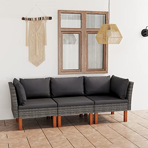 KOIECETA Gartensofa 3-Sitzer mit Kissen Sofa Lounge Gartenmöbel Garten Garnitur Sitzgruppe Gartenset Couch Ecksofa Mittelsofa Grau Poly Rattan von KOIECETA