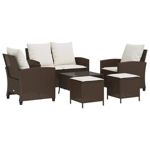 KOIECETA Gartensofa-Set Sitzgruppe Sitzgarnitur Gartenmöbel Gartenset Sofa 6-TLG Garten-Sofagarnitur mit Kissen Braun Poly Rattan von KOIECETA