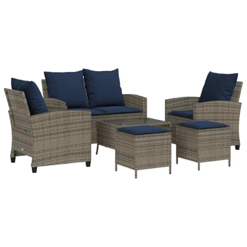 KOIECETA Gartensofa-Set Sitzgruppe Sitzgarnitur Gartenmöbel Gartenset Sofa 6-TLG Garten-Sofagarnitur mit Kissen Grau Poly Rattan von KOIECETA