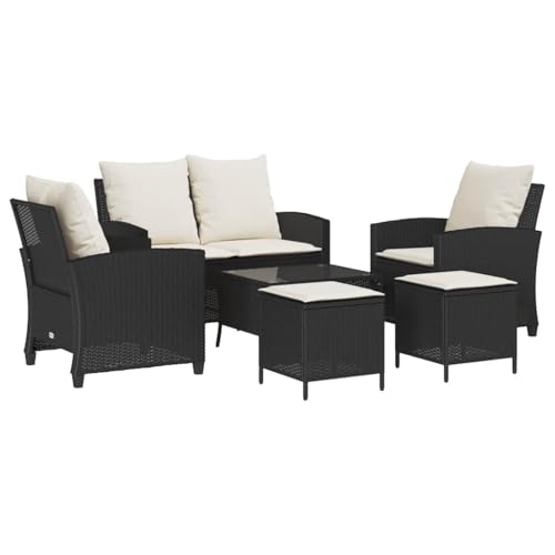 KOIECETA Gartensofa-Set Sitzgruppe Sitzgarnitur Gartenmöbel Gartenset Sofa 6-TLG Garten-Sofagarnitur mit Kissen Schwarz Poly Rattan von KOIECETA