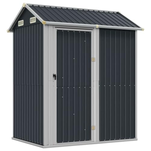 KOIECETA Gerätehaus Gartenhaus mit Schrägdach Tür Gartenschuppen Schuppen mit Stauraum Geräteschuppen Metallschuppen Anthrazit 192x152,5x237 cm Verzinkter Stahl von KOIECETA