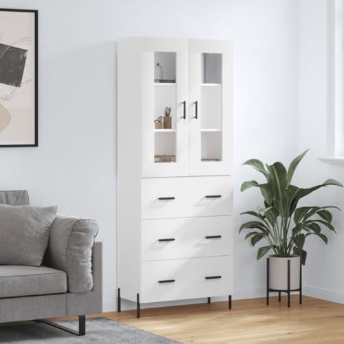 KOIECETA Highboard Holzwerkstoff Hochschrank Bücherregal Mehrzweckschrank Badschrank für Wohnzimmer Büro Küche (Hochglanz-weiß, 3 Schubladen) von KOIECETA