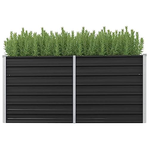 KOIECETA Hochbeet Pflanzkübel Blumenkasten Garten Pflanzkasten Terrassen Gemüsebeet Gartenbeet Frühbeet Pflanzbeet Anthrazit 160 x 40 x 77 cm Verzinkter Stahl von KOIECETA