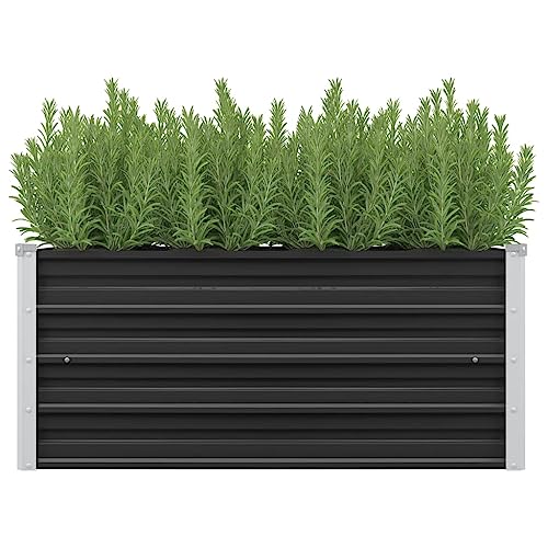 KOIECETA Hochbeet Pflanzkübel Blumenkasten Garten Pflanzkasten Terrassen Gemüsebeet Gartenbeet Frühbeet Pflanzbeet Verzinkter Stahl Anthrazit 100 x 40 x 45 cm von KOIECETA