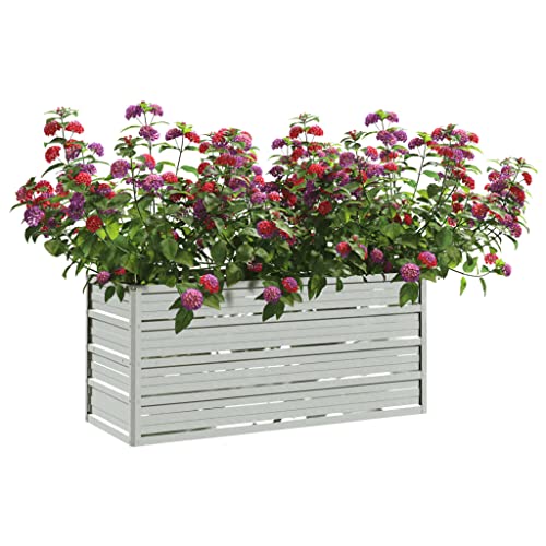 KOIECETA Hochbeet Pflanzkübel Blumenkasten Garten Pflanzkasten Terrassen Gemüsebeet Gartenbeet Frühbeet Pflanzbeet Verzinkter Stahl Silbern 100 x 40 x 45 cm von KOIECETA