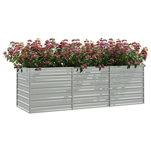 KOIECETA Hochbeet Pflanzkübel Blumenkasten Garten Pflanzkasten Terrassen Gemüsebeet Gartenbeet Frühbeet Pflanzbeet Verzinkter Stahl Silbern 240 x 80 x 77 cm von KOIECETA