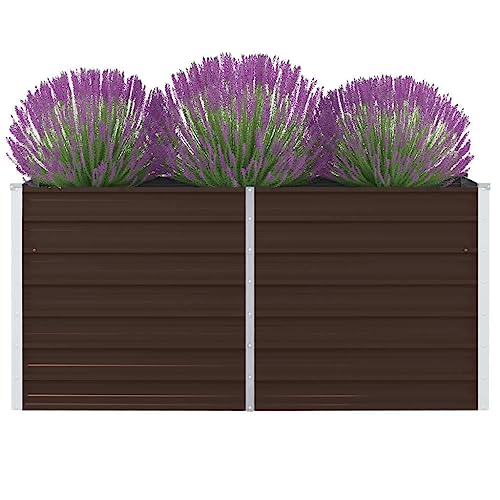 KOIECETA Hochbeet Pflanzkübel Blumenkasten Garten Pflanzkasten Terrassen Gemüsebeet Gartenbeet Pflanzbeet 160 x 80 x 45 cm Verzinkter Stahl Braun von KOIECETA