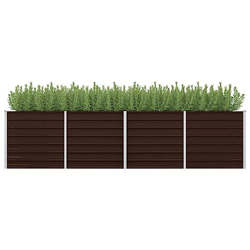 KOIECETA Hochbeet Pflanzkübel Blumenkasten Garten Pflanzkasten Terrassen Gemüsebeet Gartenbeet Pflanzbeet Braun 320 x 80 x 77 cm Verzinkter Stahl von KOIECETA