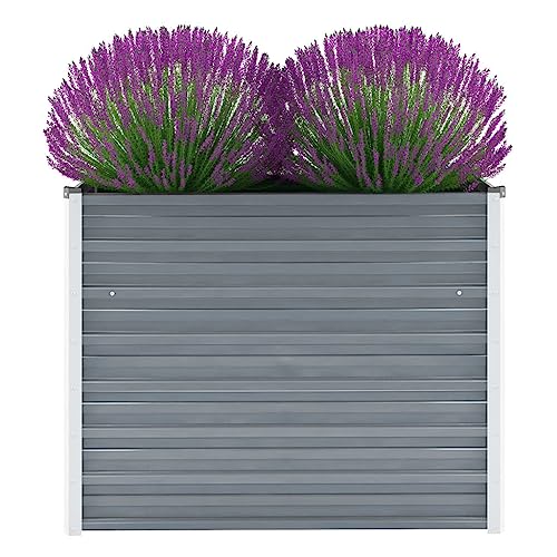 KOIECETA Hochbeet Pflanzkübel Blumenkasten Garten Pflanzkasten Terrassen Gemüsebeet Gartenbeet Pflanzbeet Verzinkter Stahl 100x40x77 cm Grau von KOIECETA