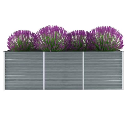 KOIECETA Hochbeet Pflanzkübel Blumenkasten Garten Pflanzkasten Terrassen Gemüsebeet Gartenbeet Pflanzbeet Verzinkter Stahl 240x80x77 cm Grau von KOIECETA