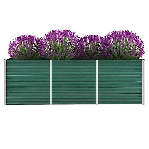 KOIECETA Hochbeet Pflanzkübel Blumenkasten Garten Pflanzkasten Terrassen Gemüsebeet Gartenbeet Pflanzbeet Verzinkter Stahl 240x80x77 cm Grün von KOIECETA