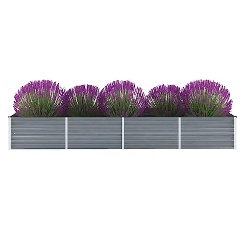 KOIECETA Hochbeet Pflanzkübel Blumenkasten Garten Pflanzkasten Terrassen Gemüsebeet Gartenbeet Pflanzbeet Verzinkter Stahl 320x80x45 cm Grau von KOIECETA