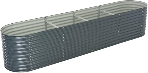 KOIECETA Hochbeet Stahl Grau 400x80x81 cm Gemüsebeet Pflanzbeet Frühbeet Garten von KOIECETA