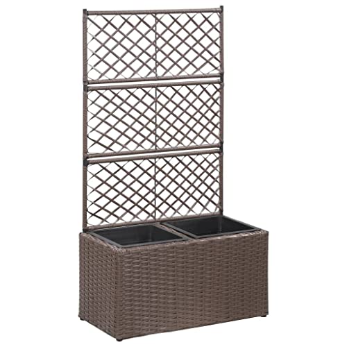 KOIECETA Hochbeet mit Rankgitter 2 Töpfe Pflanzkübel Pflanzkasten Blumenkübel Spalier Gartenspalier Rankhilfe Rankkasten 58x30x107cm Poly Rattan Braun von KOIECETA