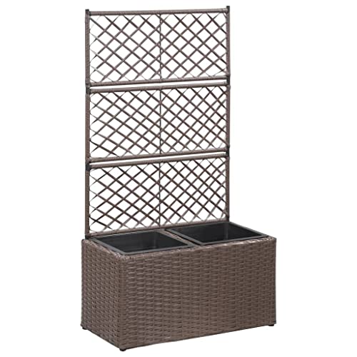 KOIECETA Hochbeet mit Rankgitter 2 Töpfe Pflanzkübel Pflanzkasten Blumenkübel Spalier Gartenspalier Rankhilfe Rankkasten 58x30x107cm Poly Rattan Braun KOIECETA Hochbeet mit Rankgitter 2 Töpfe Pflanzkübel Pflanzkasten Blumenkübel Spalier Gartenspalier Rankhilfe Rankkasten 58x30x107cm Poly Rattan Braun von KOIECETA