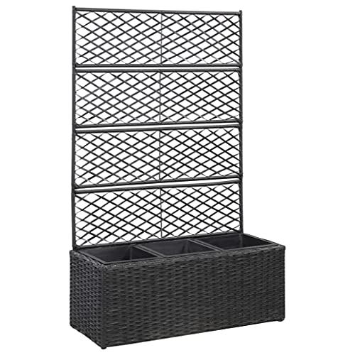 KOIECETA Hochbeet mit Rankgitter 3 Töpfe Pflanzkübel Pflanzkasten Blumenkübel Spalier Gartenspalier Rankhilfe Rankkasten 83x30x130cm Poly Rattan Schwarz von KOIECETA