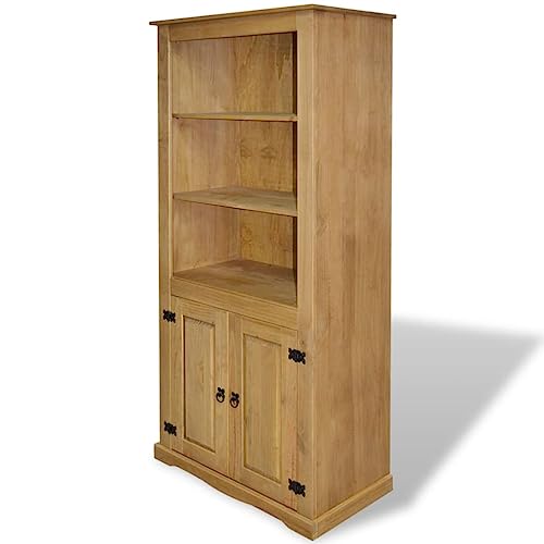 KOIECETA Kiefer Schrank Mexiko-Stil Corona Bücherregal Bücherschrank Vitrine Standvitrine Highboard Kommode Anrichte 80x40x170cm Braun von KOIECETA