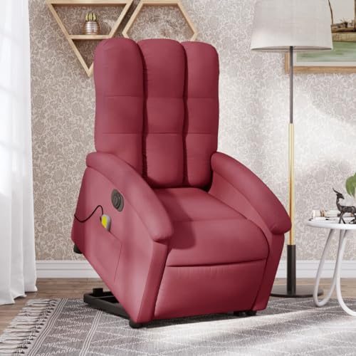 KOIECETA Massagesessel Elektrisch Verstellbar Sessel mit Aufstehhilfe Fernsehsessel Relaxsessel mit Liegefunktion Liegesessel Aufstehsessel Polstersessel Stoff (Weinrot) von KOIECETA