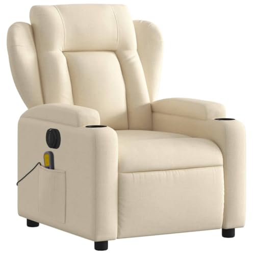 KOIECETA Massagesessel Sessel Elektrisch Relaxsessel mit Liegefunktion Vibrationsfunktion TV Sessel Fernsehsessel Liegesessel Ruhesessel für Wohnzimmer Creme Stoff von KOIECETA