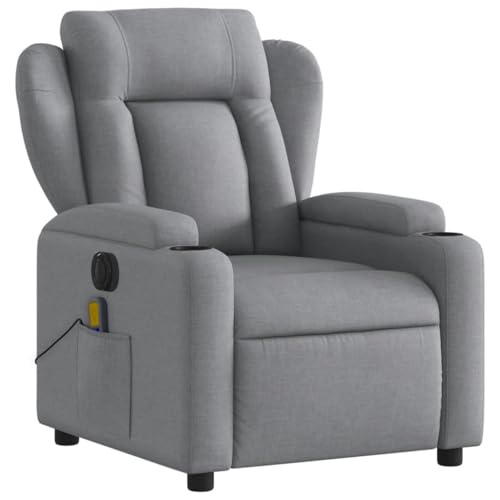 KOIECETA Massagesessel Sessel Elektrisch Relaxsessel mit Liegefunktion Vibrationsfunktion TV Sessel Fernsehsessel Liegesessel Ruhesessel für Wohnzimmer Hellgrau Stoff von KOIECETA