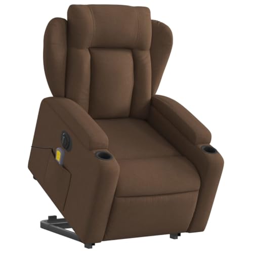 KOIECETA Massagesessel Sessel Massagesessel mit Aufstehhilfe Elektrisch Relaxsessel mit Liegefunktion Vibrationsfunktion Fernsehsessel Liegesessel Aufstehsessel Braun Stoff von KOIECETA